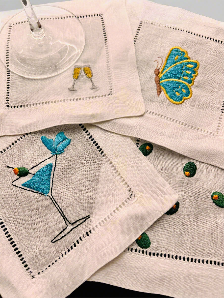 Personalize Embroidered Linen Cocktail Napkin