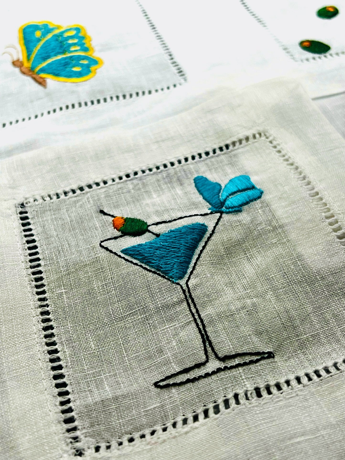 Personalize Embroidered Linen Cocktail Napkin