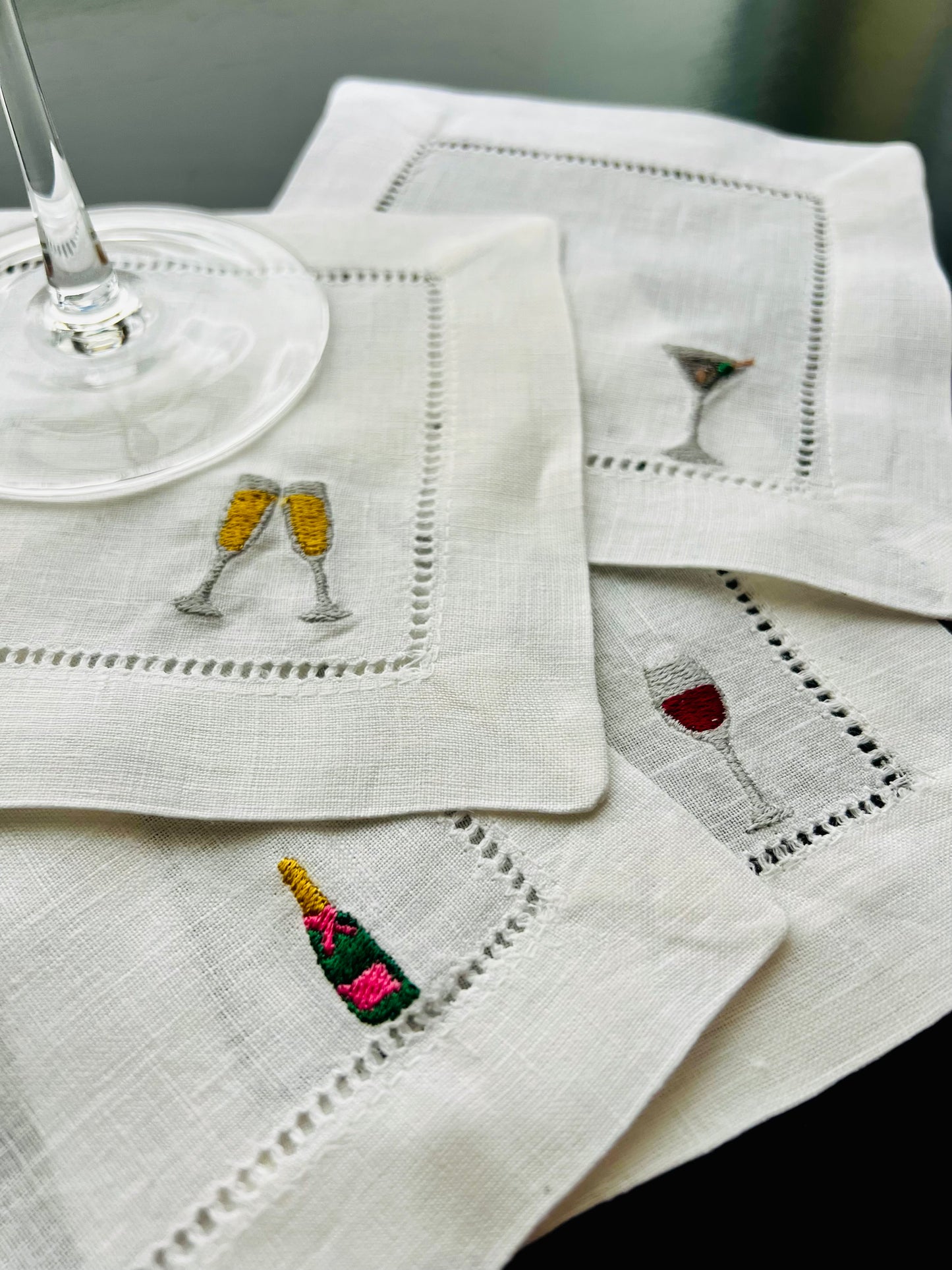 Personalize Embroidered Linen Cocktail Napkin