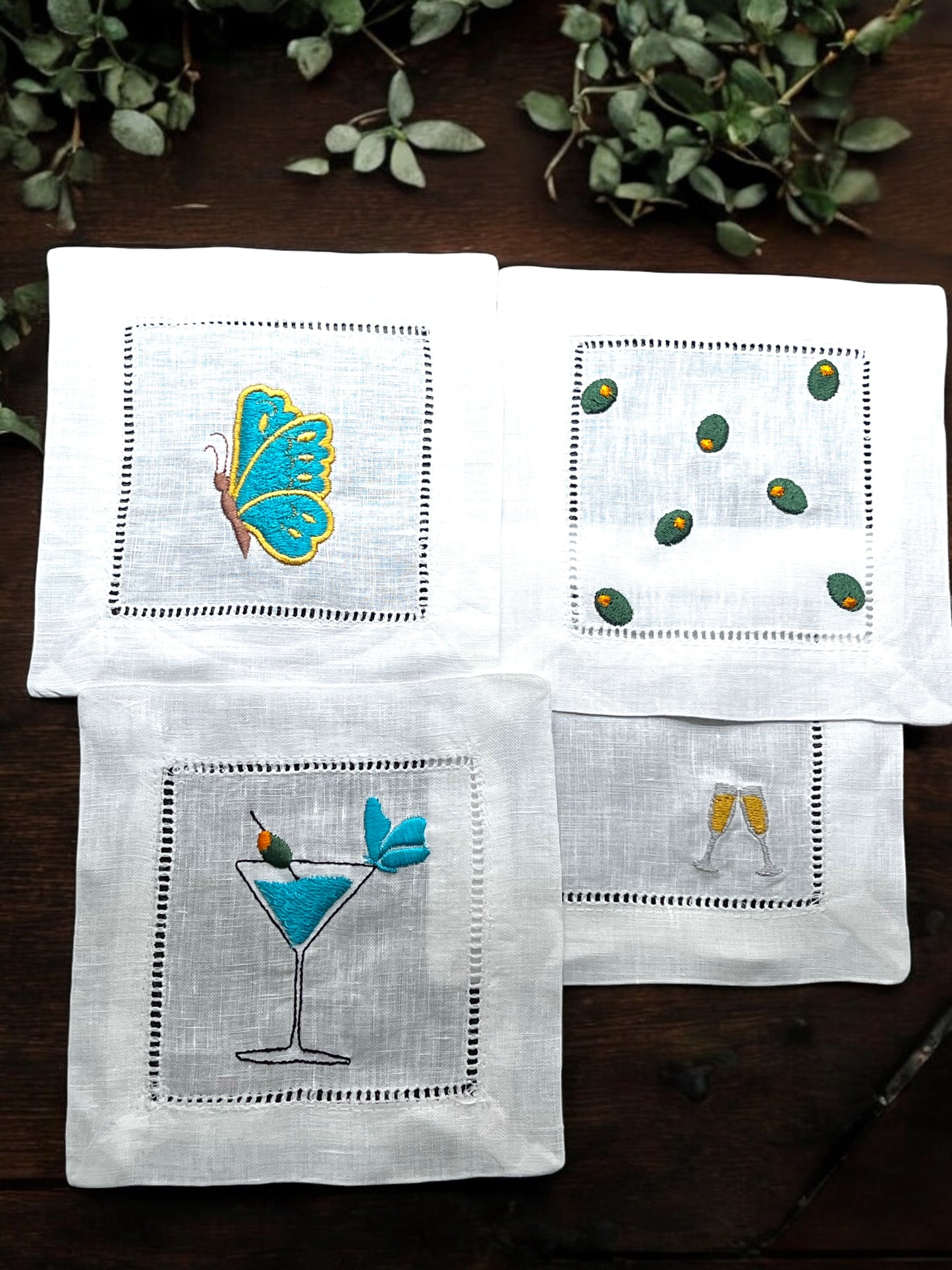 Personalize Embroidered Linen Cocktail Napkin