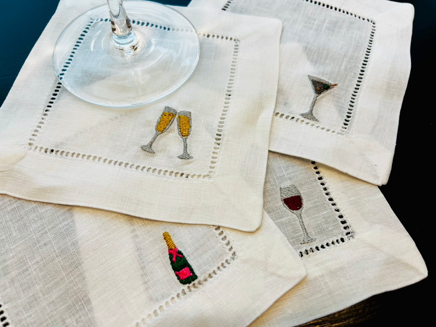 Personalize Embroidered Linen Cocktail Napkin