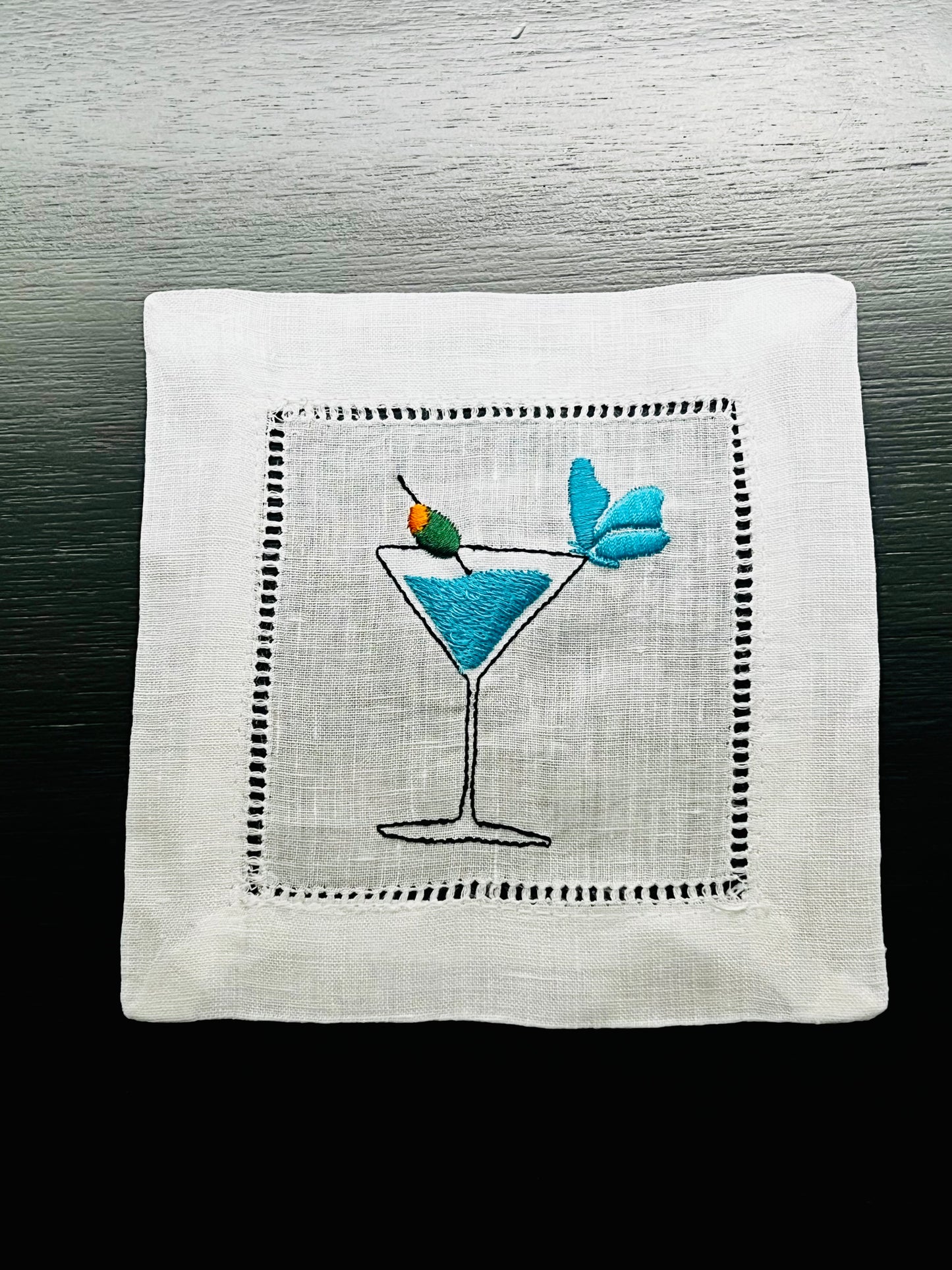 Personalize Embroidered Linen Cocktail Napkin