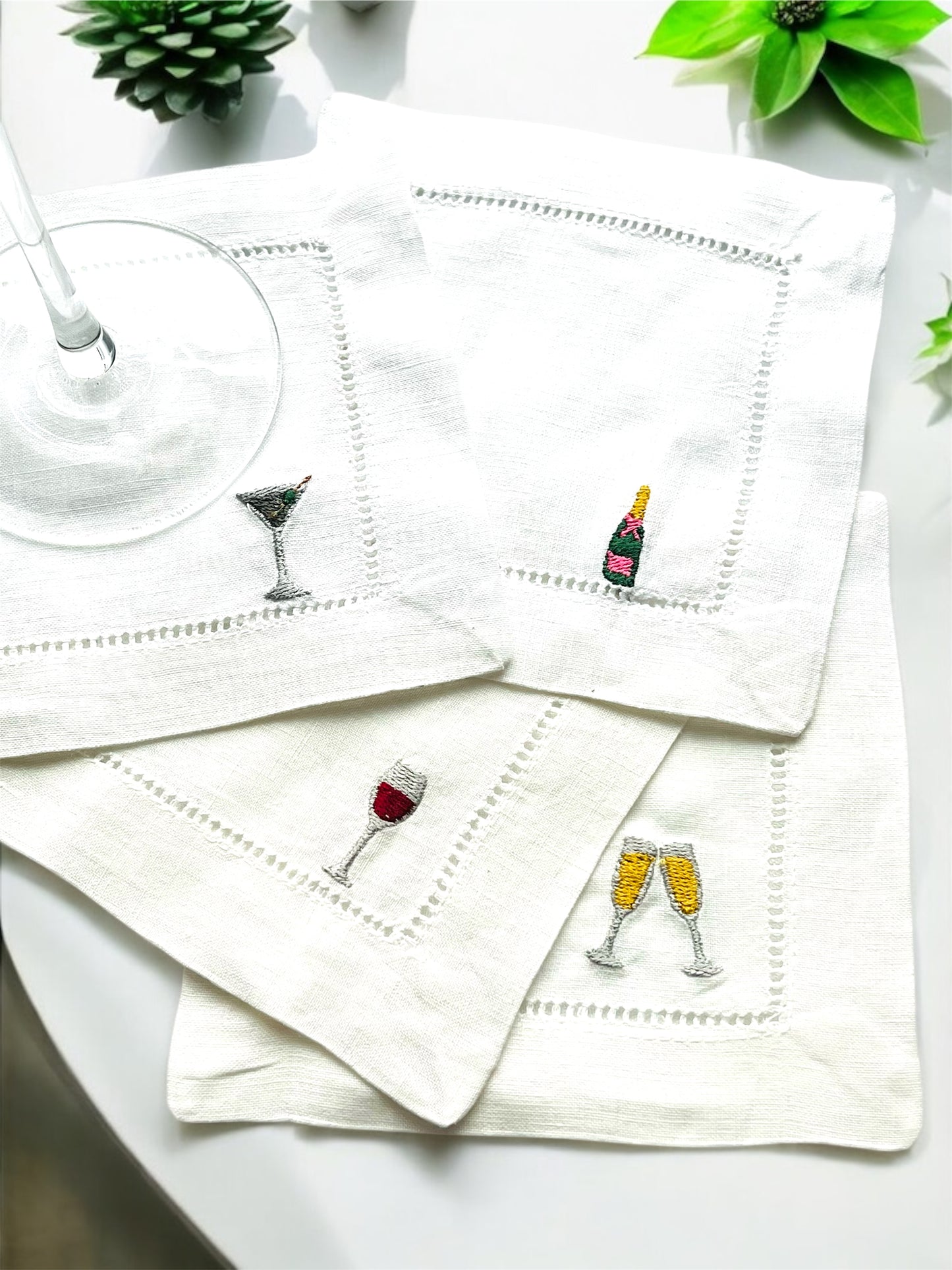 Personalize Embroidered Linen Cocktail Napkin